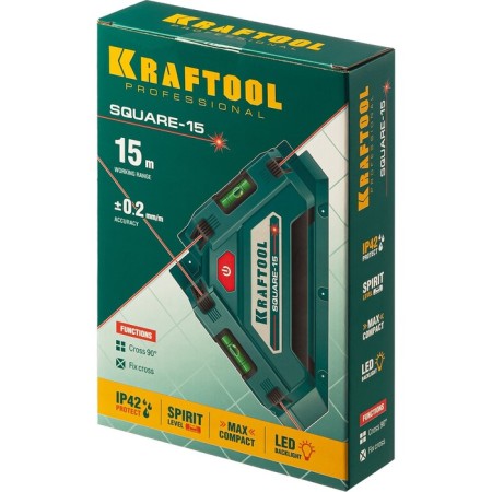 Laser Laser Kraftool Square-15 34705, for tiles, 2 rays, 15 m, 1/4 "-3