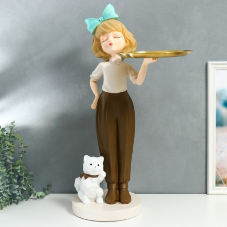 Souvenir Polystone stand "Girl with a blue bow and a cat" D = 26 cm 76x27x35 cm