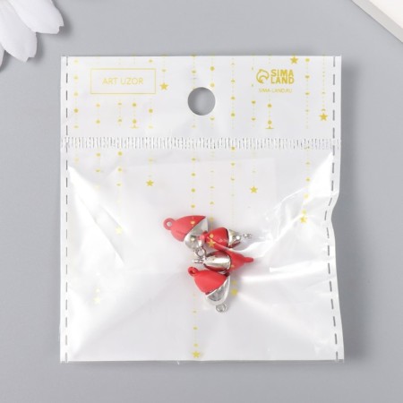 Magnetic metal lock "heart" red and silver 2 pcs 1.2x1.2 cm-3