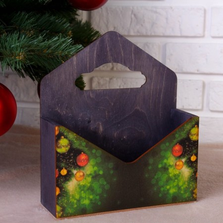 Wooden Kashpo "envelope, New Year No. 2", wooden pen, black, 20.5 × 18 × 6 cm