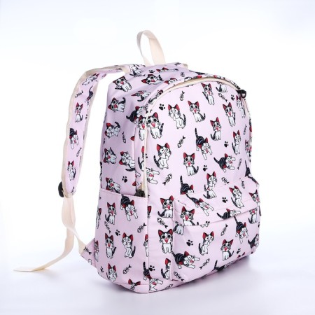 School backpack from textiles on lightning, 3 pockets, pencil case, pink color-4