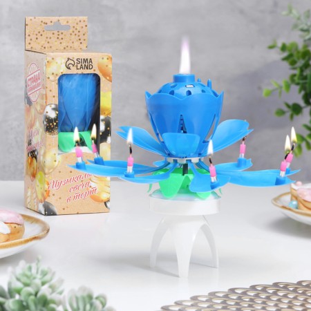 Candle for cake musical "Tulip", spinning, blue, 14.5 × 6 cm