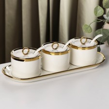 A set of ceramic cans with spoons on the “Watercolor” stand, 3 items: 220 ml, white color