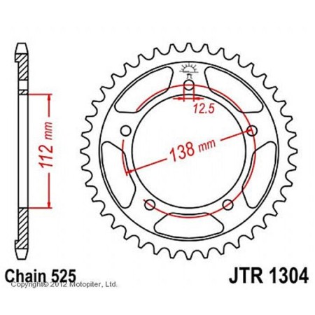 The rear star, driven JTR1304 steel, chain 525, 38 teeth