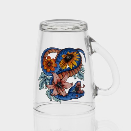 New Year's glass coffee mug "Flowers and snakes", 300 ml, mix-3