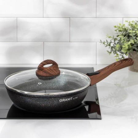 Granit Ultra Blue, D = 24 cm, removable handle, glass cover, anti -stick coating, blue color-5