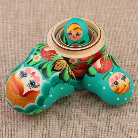 Nesting doll "strawberry", blue dress, 3 puppet, 10-12 cm-5