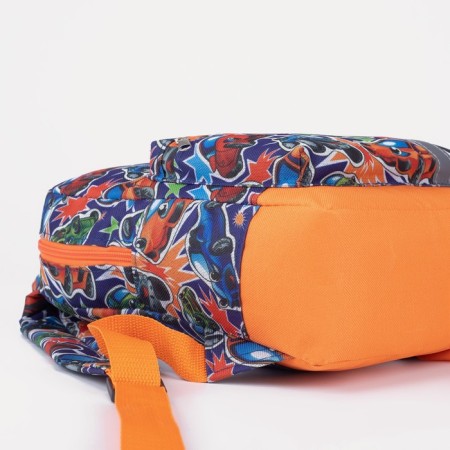 Baby backpack on lightning, external pocket, reflective strip, blue/orange color-2