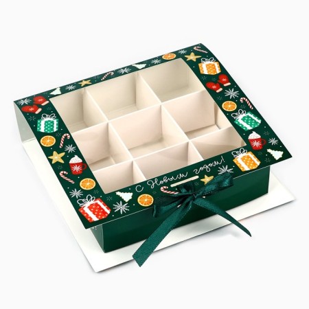 Box for 9 sweets with cells "Happy New Year!" 14.8 x 13.5 x 3.5 cm, New Year-1