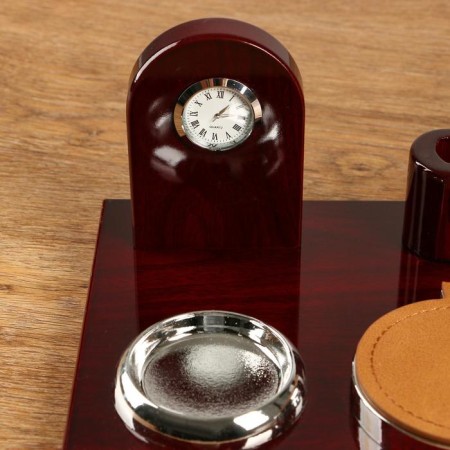 Table set 6V1 with a business card holder and clock, red tree-2