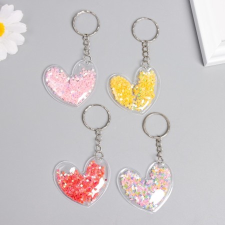 Plastic keychain with Glitter "heart" mix 5.2x4.8 cm