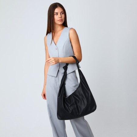Shopper bag, outer pocket, black color-8