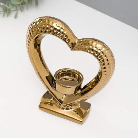 Ceramics candlestick on 1 candle "Heart on the stand" d = 4 cm gold 17x5.5x19.5 cm-5