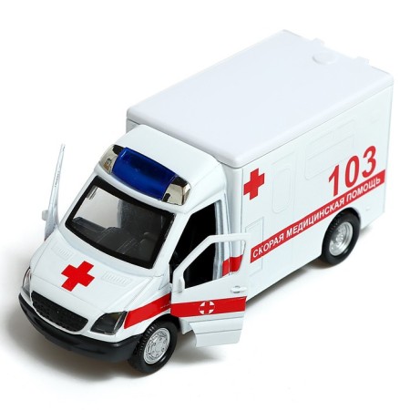 Metal machine "ambulance", 1:32, light and sound, inertia, doors open-3