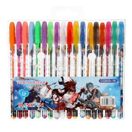 A set of gel pens, 18 colors, metallic, a body with a pattern, in a blister on a button-1