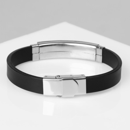 Bracelet male "style" rectangle with carved, black color with silver-gold, 22 cm-3