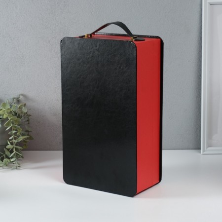Casket wood, leatherette for 2 bottles "pleasure" black-red 1 object 12x21x36 cm-4