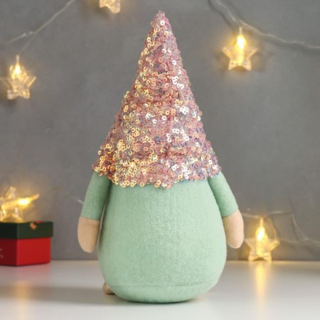 Interior doll "Santa Claus in a pink cap with sequins" 33x14x17 cm-2