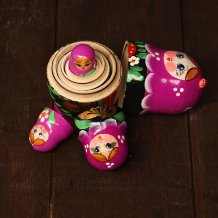 Matryoshka "God's cow", purple scarf, 5 puppet, 9-11 cm-10