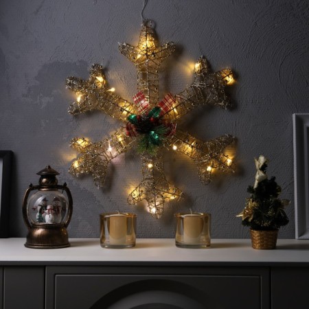 LED figure "Snowflake with beads" 50 cm, metal, 220 V, glow warm white