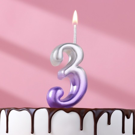 Candle for the Oval cake, number "3", 5.5 cm, silver-siren