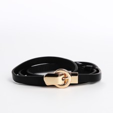 Women's belt, width 1 cm, metal buckle, black color