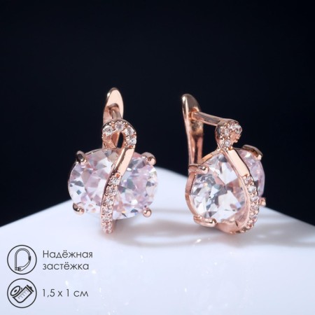 Earrings with rhinestones "Magic" bead in plexus, white color in pink gold