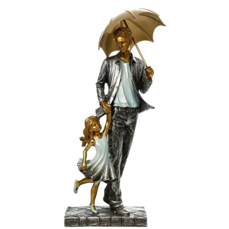 Souvenir Polystone "Dad and daughter on a walk under the umbrella" Blue 28x11x8 cm-4