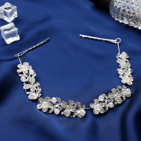 Hair accessory "Berta" (with invisible) flowers, butterflies, 23.5 cm, silver-white