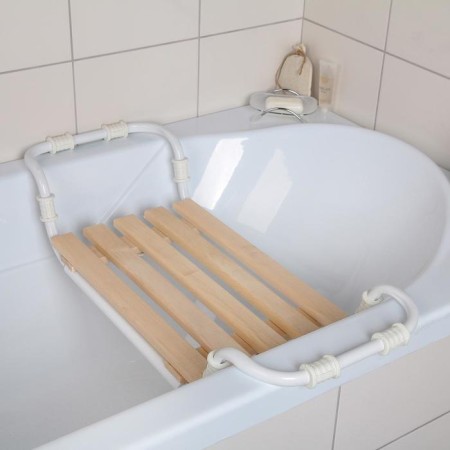 The bath seat is sliding, wooden