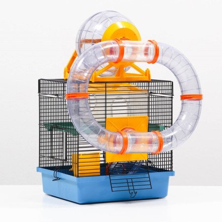 A cage for rodents, two -tier, with a shelf, a house and a ball, 28 x 24.5 x 31 cm, mix