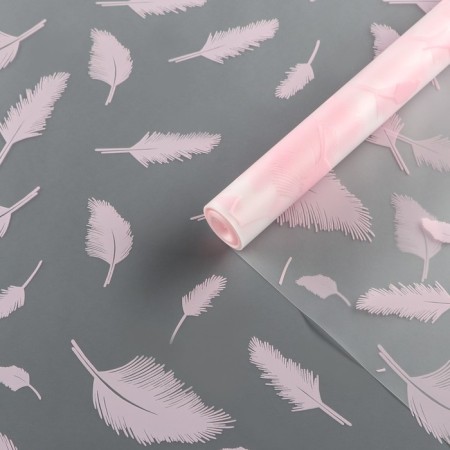 Flower film, matte, "feathers", pink, 0.6 x 9m ± 5%