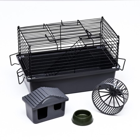 Mini cell for rodents "Pijon" No. 2, equipped, 27 x 15 x 16 cm, gray-12