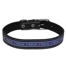 Leather collar with synthetic winterizer, with braid, 49-58 x 3 cm, mix