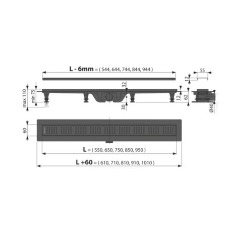 The Alcadrain EKO AG101101650 drainage groove, with thresholds for a perforated lattice, 650 mm 1026-2