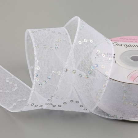Decorative tape "sequins", 40 mm, 9 ± 0.5 m, white color No. 1