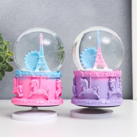 Souvenir Polystone Water Ballion Music "Eiffel Tower and Ferris Wheel" MIX 12x8x8 cm-1