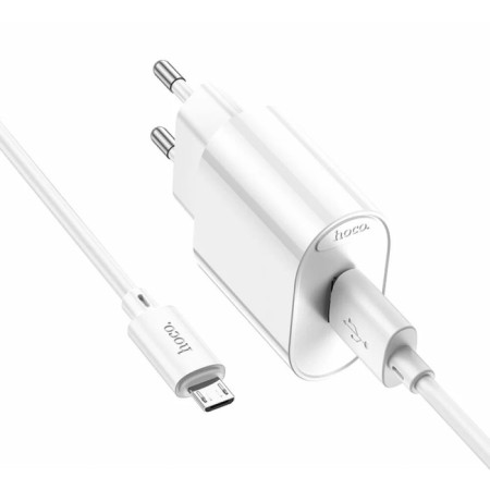 Network charger Hoco C109A, 1 USB, 18 W, QC, Micro USB cable - USB, 1 m, white-1
