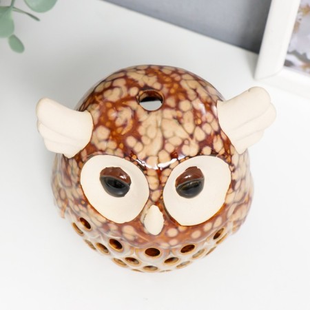 Ceramics candlestick for 1 candle "Little Eagle owl" 12x10x9 cm-3
