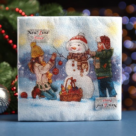 Napkins Paper New Line Fresco Snowman and children 2 layers 20 sheets 33*33-3
