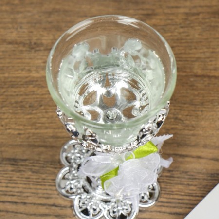 Glass candlestick, plastic on 1 candle "heartbeat" glass on the leg silver 14.5x6x6 cm-4
