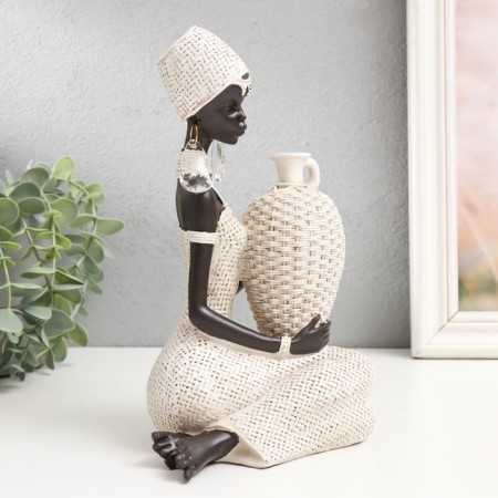 Souvenir Polystone "African sits with a wicker jug" White 23x13.5x10.3 cm-1