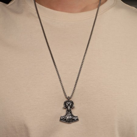 Amulemok "Mölnir" Hammer Torah, Color Black Silver, 70 cm-1