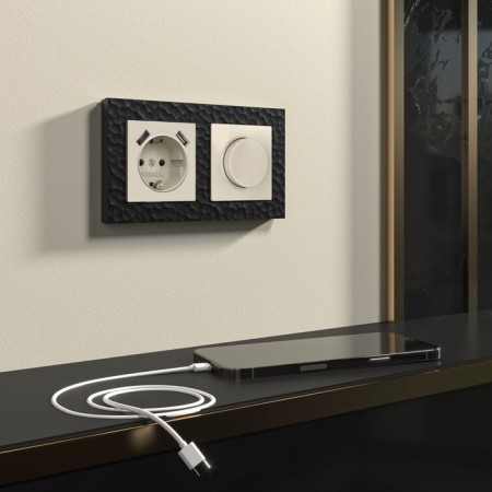 Grounding socket with ground, curtains and USBX2 (Aivori Matte) W1171562-2