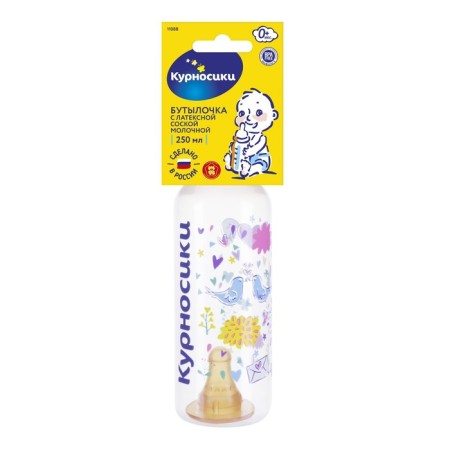 A bottle for feeding with a latex nipple, 250 ml, from 0 months., Mix color-5