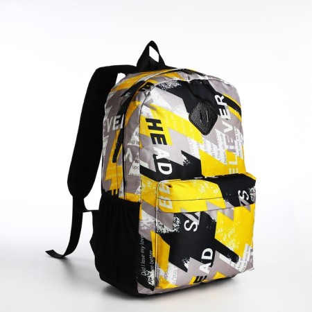 School backpack from textiles on lightning, 3 pockets, yellow color-2