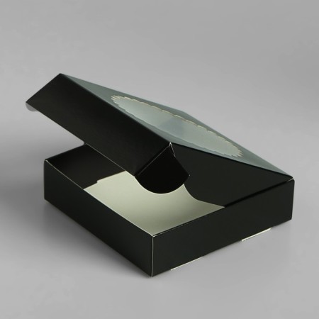 Gift box of the team with a window, 11.5 x 11.5 x 3 cm, black-1