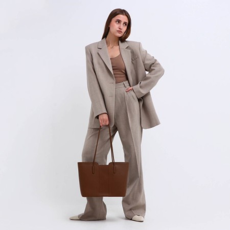 Bag Women's Tout with zipper, brown color-5
