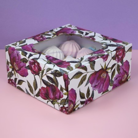 Self -charged box, with a window, "watercolor flowers", 19 x 19 x 9 cm-3