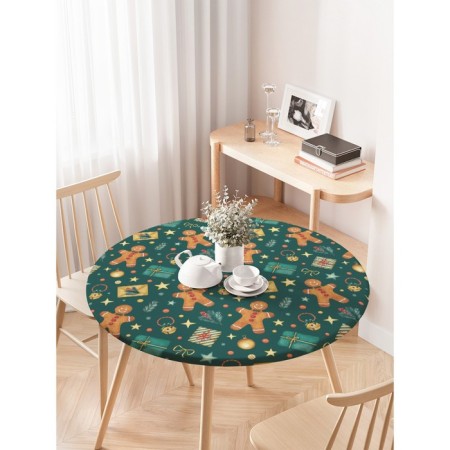 Grinding tablecloth "Christmas mood", round, oxford, elastic band, size 120x120 cm, diameter 75-100 cm-2